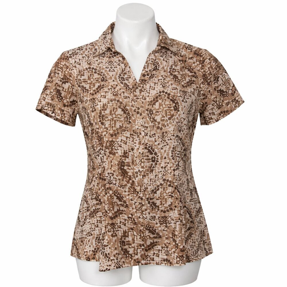 Dana Buchman Abstract Geo Print Blouse Brown Beige S
